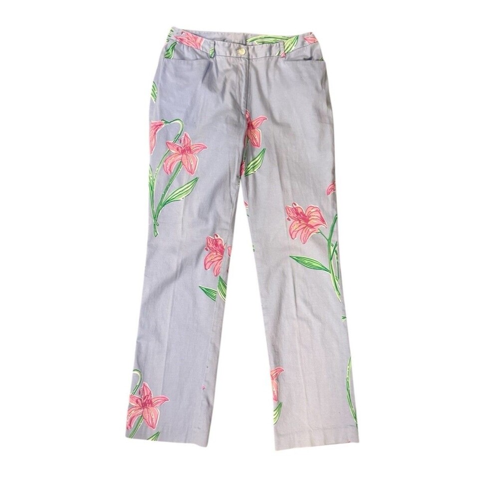 Lilly Pulitzer Noell Sky Blue Lovely Lilly Capri Pants Sz 6 White Label